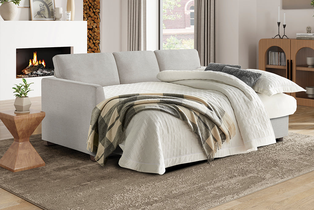 Coddle Luke Fabric Sleeper Sofa with Reversible Chaise and Storage, Beige