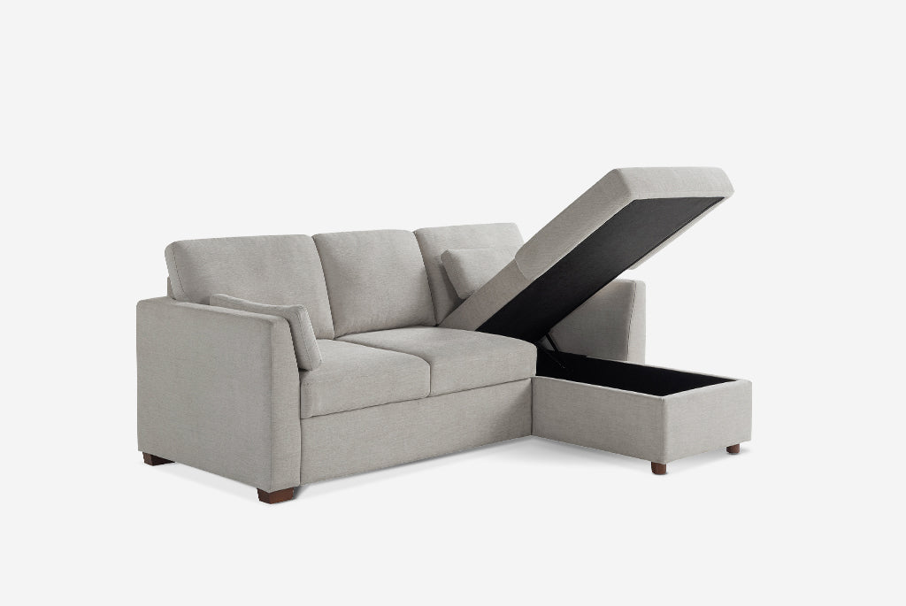 Coddle Luke Fabric Sleeper Sofa with Reversible Chaise and Storage, Beige