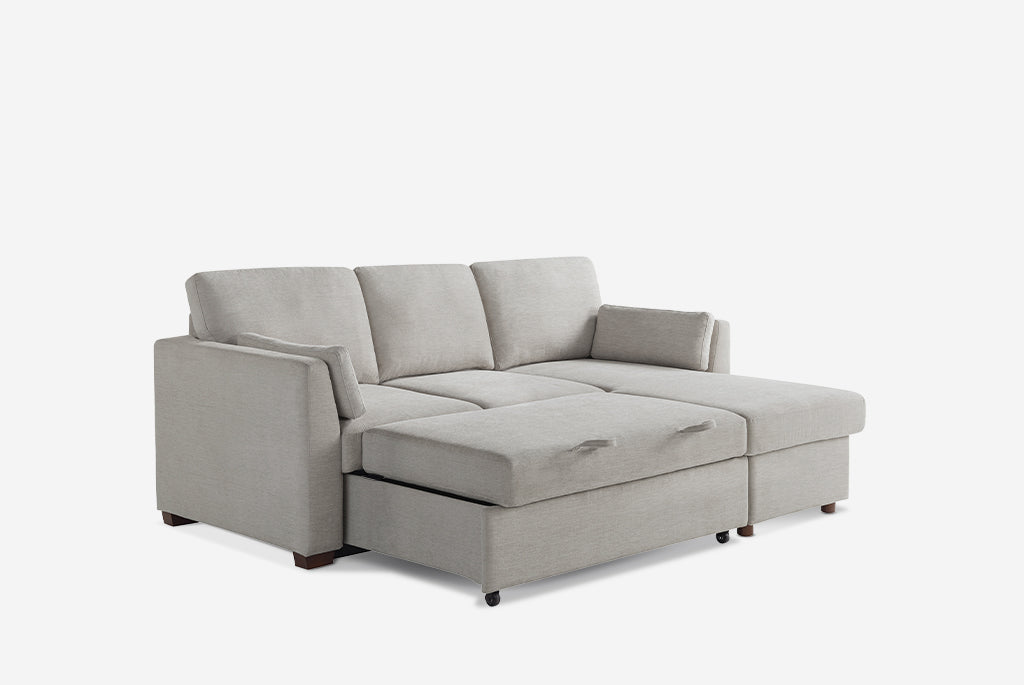 Coddle Luke Fabric Sleeper Sofa with Reversible Chaise and Storage, Beige