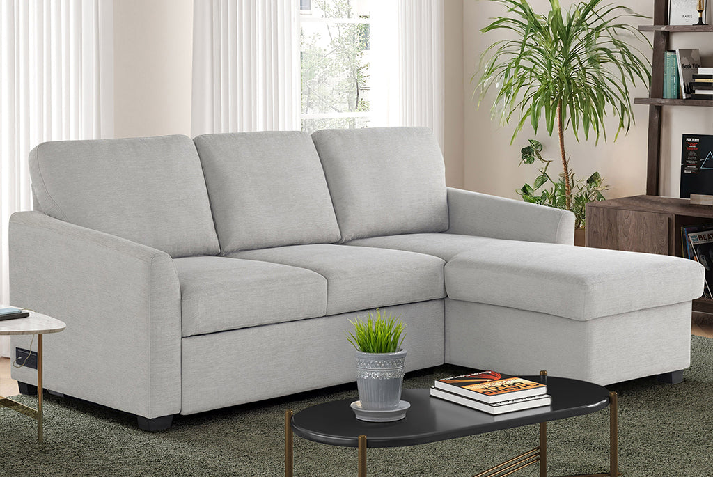 Cameron Queen Sleeper Sofa with Reversible Storage Chaise, Beige