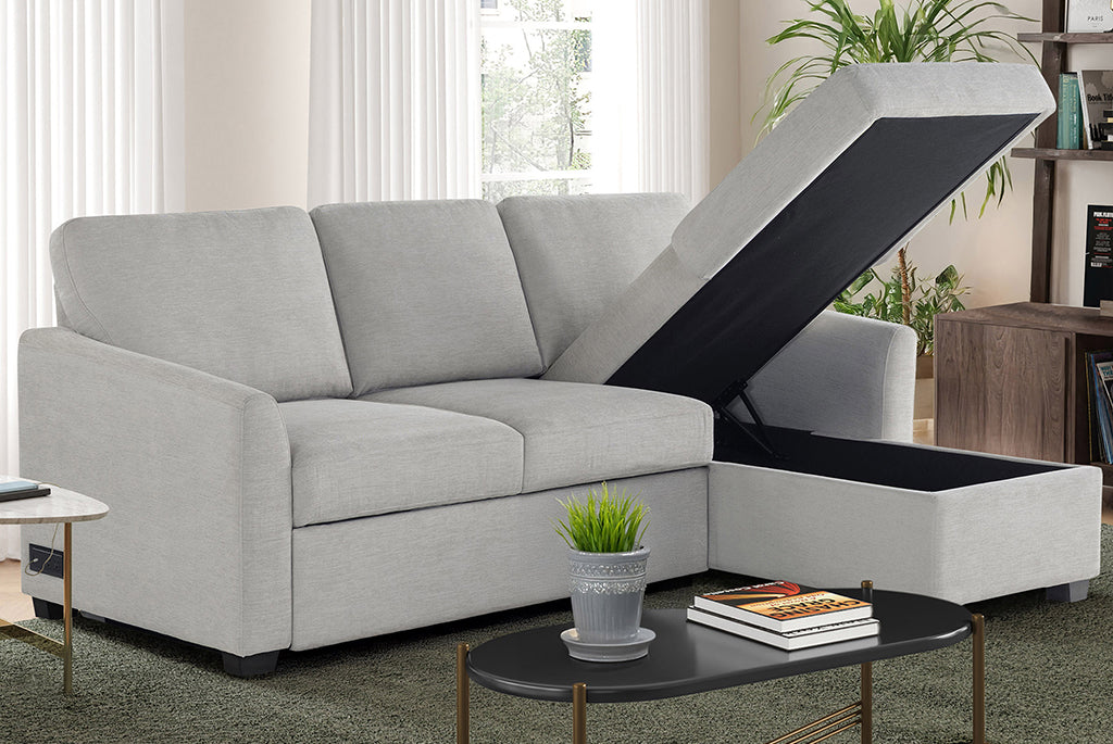 Cameron Queen Sleeper Sofa with Reversible Storage Chaise, Beige