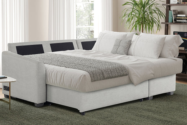 Cameron Queen Sleeper Sofa with Reversible Storage Chaise, Beige