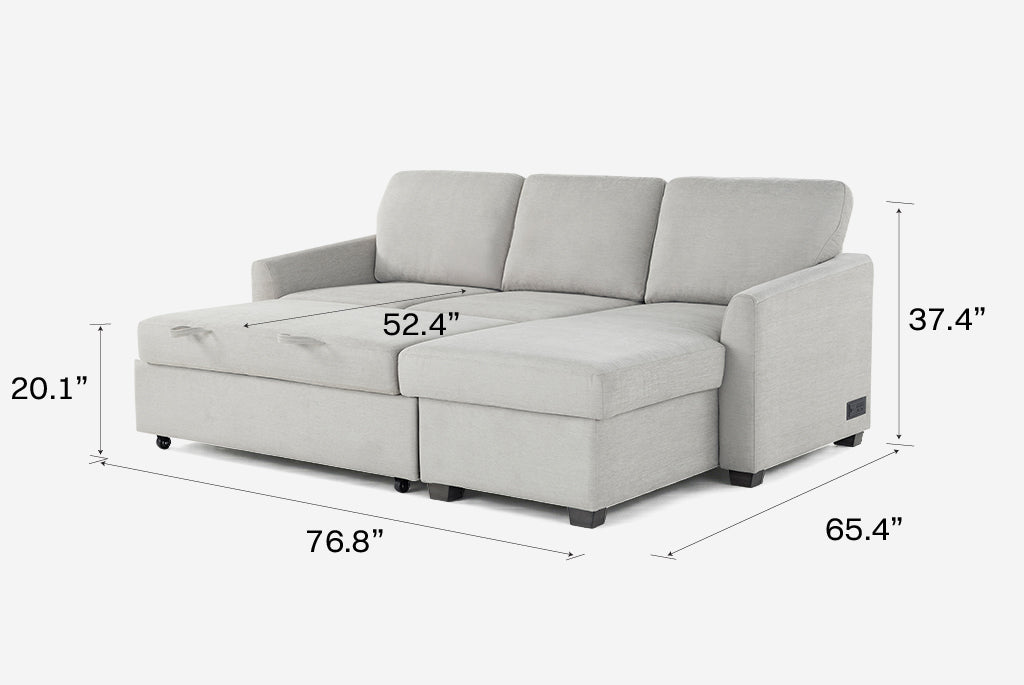 Cameron Queen Sleeper Sofa with Reversible Storage Chaise, Beige