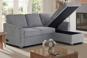 Cameron Queen Sleeper Sofa with Reversible Storage Chaise, Grey