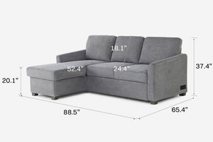 Cameron Queen Sleeper Sofa with Reversible Storage Chaise, Grey