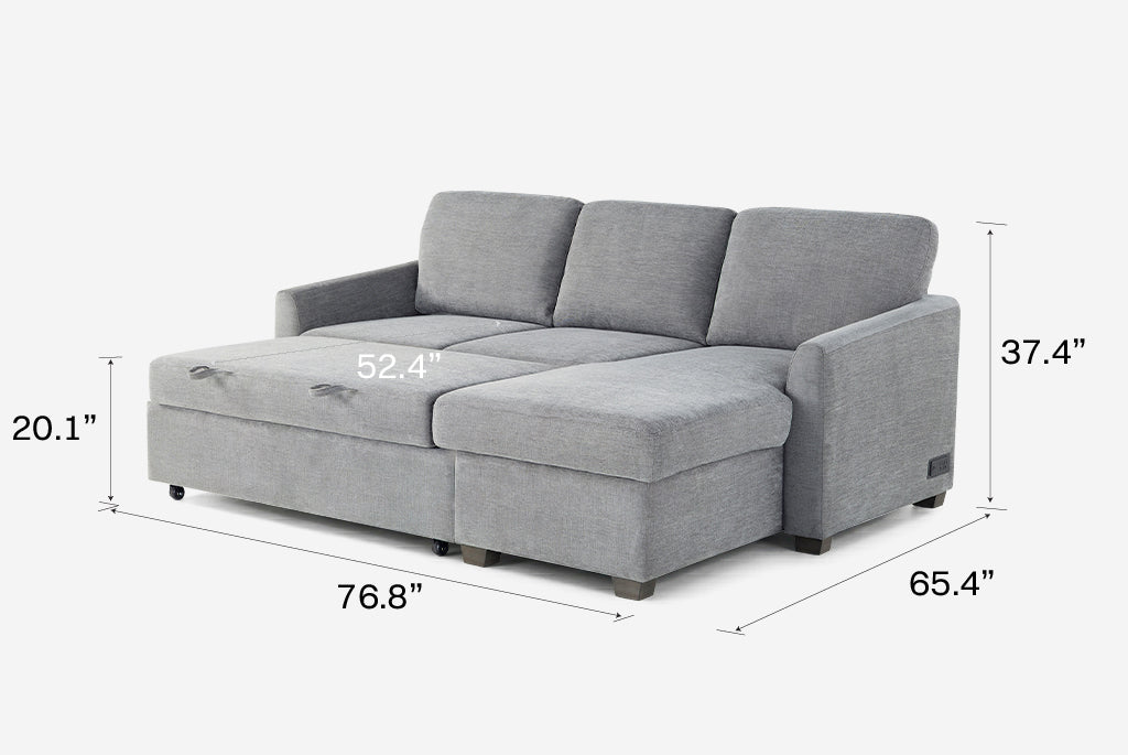 Cameron Queen Sleeper Sofa with Reversible Storage Chaise, Grey