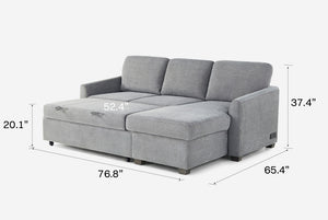 Cameron Queen Sleeper Sofa with Reversible Storage Chaise, Grey