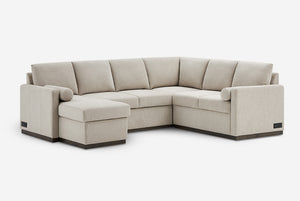 Beige Element Full-Size Sleeper Sectional with Storage Chaise on a white background