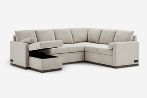 Beige Element Full-Size Sleeper Sectional with Storage Chaise on a white background