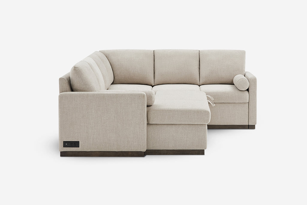 Beige Element Full-Size Sleeper Sectional with Storage Chaise on a white background