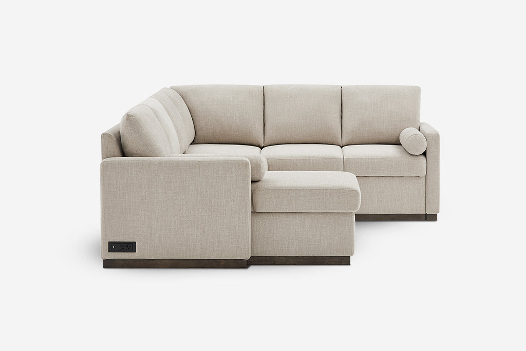 Beige Element Full-Size Sleeper Sectional with Storage Chaise on a white background
