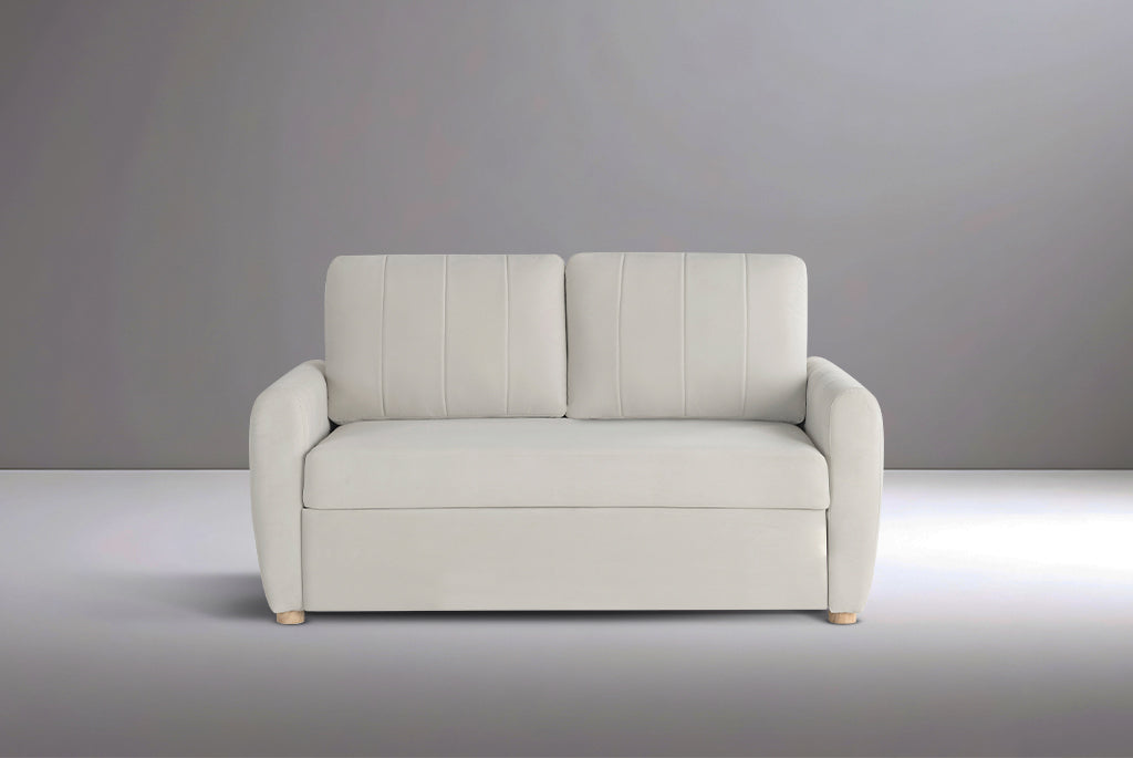 Beige Coddle sofa bed against a gray background