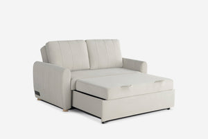 Beige Coddle sofa bed with storage compartment on a white background