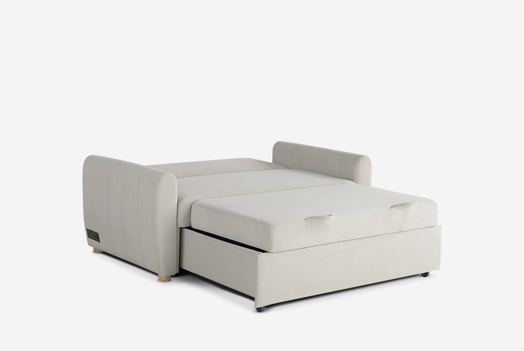 Gray Coddle sofa bed with storage compartment on a white background