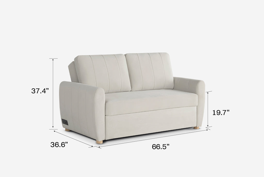 Light gray Coddle sofa with dimensions labeled on a white background