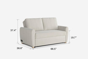 Light gray Coddle sofa with dimensions labeled on a white background