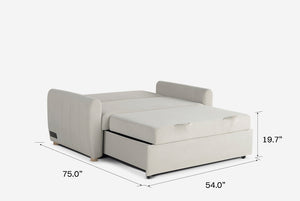 Gray Coddle sofa bed with dimensions labeled on a white background