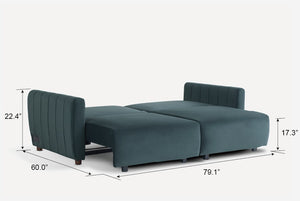 Blue Galaxy Queen Sleeper Sofa - Folded with Dimensions Shown