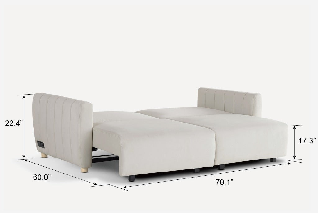 Ivory Colored Galaxy Queen Sleeper Sofa - Folded with Dimensions Shown