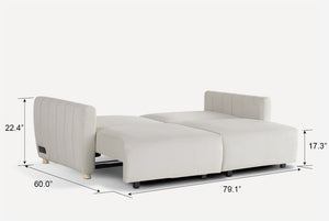 Ivory Colored Galaxy Queen Sleeper Sofa - Folded with Dimensions Shown