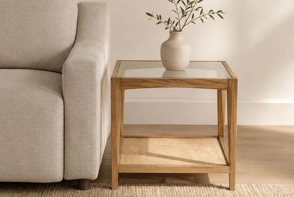 Glass & Cane Side Table