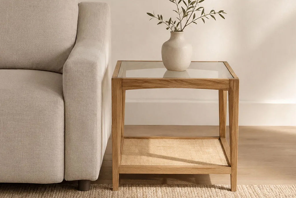 Glass & Cane Side Table