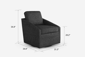 Huxley Swivel Chair with dimensions labeled on a white background
