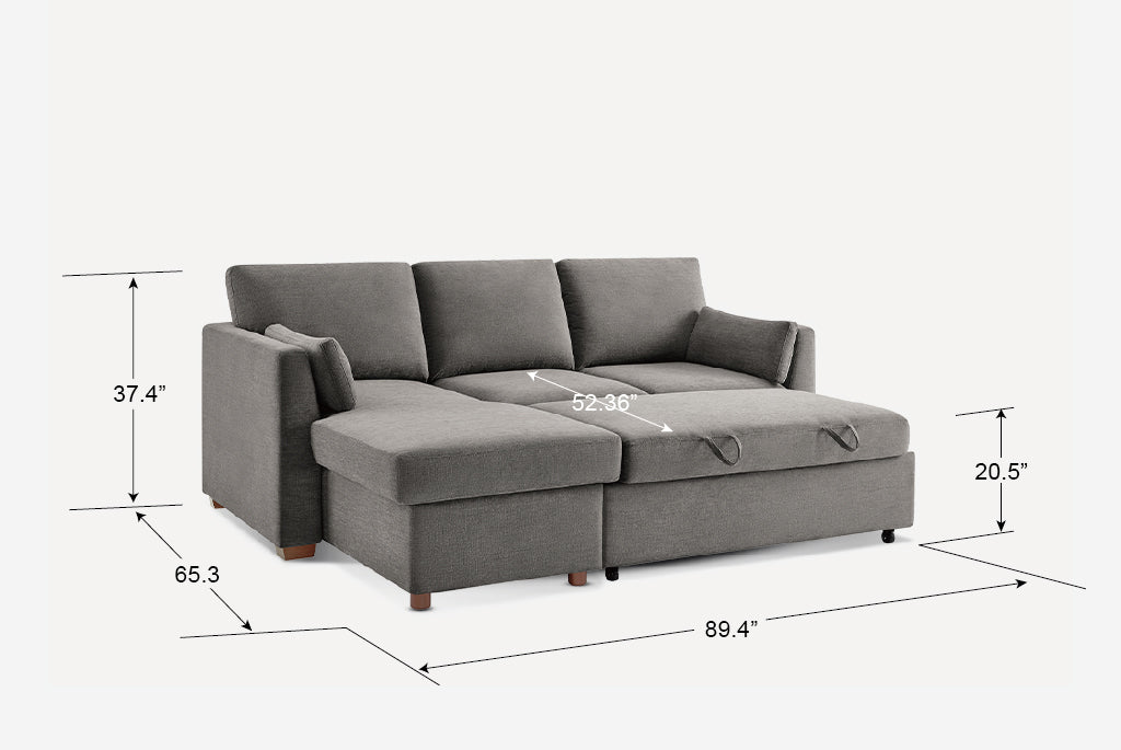 Luke Queen Sleeper U-Shaped Sectional with Reversible Storage Chaise, Gray