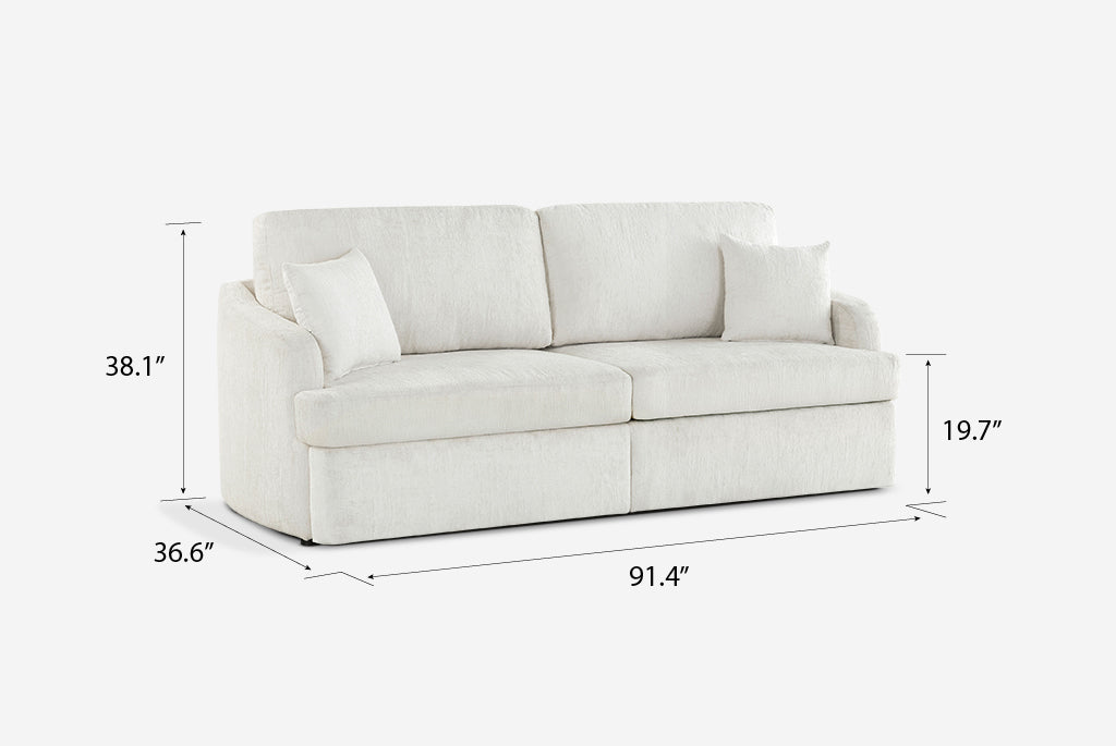 White Matrix Queen-Sized Sleeper Sofa with dimensions labeled on a white background