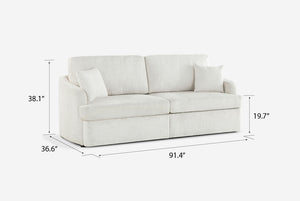 White Matrix Queen-Sized Sleeper Sofa with dimensions labeled on a white background