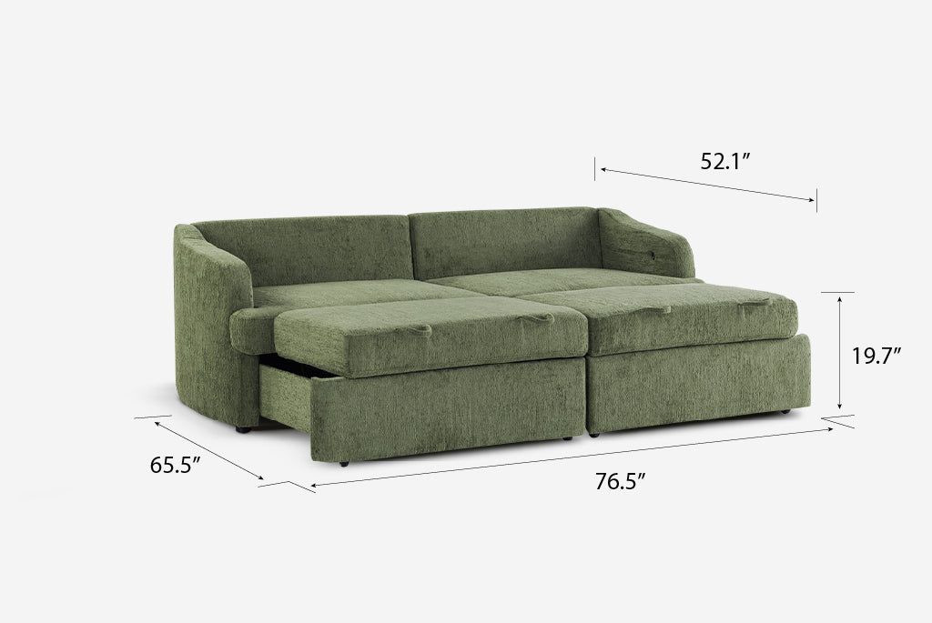 Green Matrix Queen-Sized Sleeper Sofa with dimensions