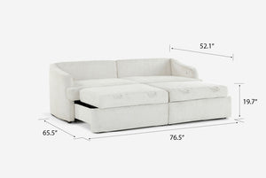 White Coddle sectional sofa with dimensions labeled on a white background