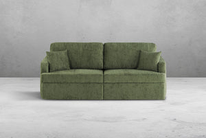 Green Matrix Queen-Sized Sleeper Sofa with two cushions against a gray wall