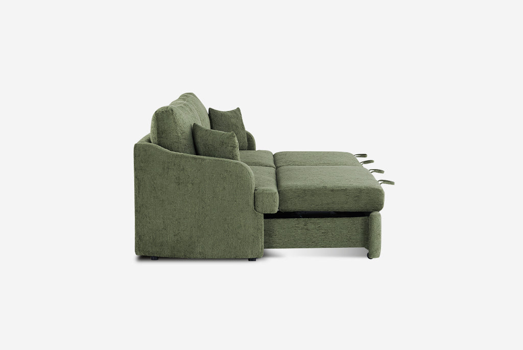 Green Matrix Queen-Sized Sleeper Sofa on a white background (Side View)