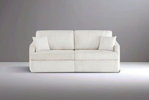 White Matrix Queen-Sized Sleeper Sofa with cushions on a gray background