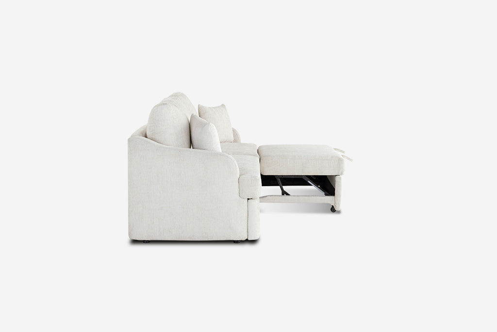 White Matrix Queen-Sized Sleeper Sofa on a white background (Side View)