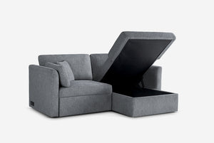 Gray Coddle sectional sofa with storage compartment on a white background