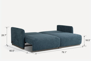 Blue Tera Queen Sleeper Sofa with Dimensions Shown