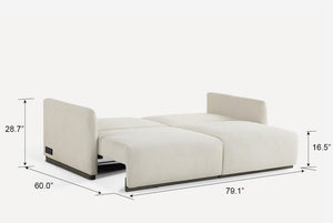 Pebble (Chenille) Tera Queen Sleeper Sofa with Dimensions Shown