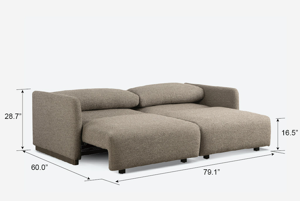 Brown Tera Queen Sleeper Sofa with Dimensions Shown