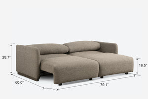 Brown Tera Queen Sleeper Sofa with Dimensions Shown